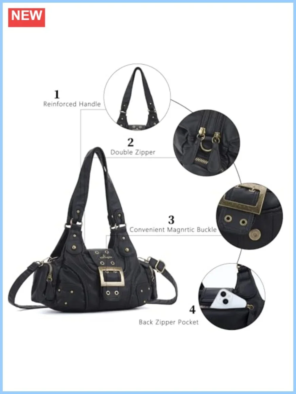 Vegan Leather Hobo Shoulder Bag Multi-Pocket Crossbody Purse